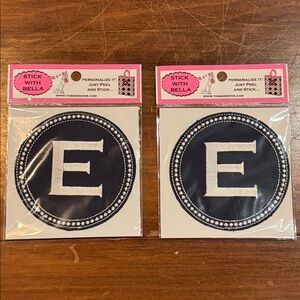 NIP TOSS Designs Peel & Stick Embroidered E Initial Patch Bella Set 2 Blue White